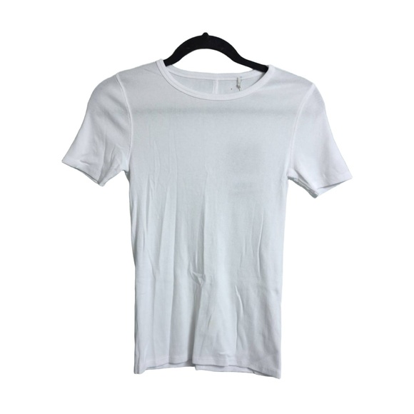 NWT EVERLANE White Ribbed Short Sleeve Crew Neck Fitted T-Shirt S - Picture 1 of 8